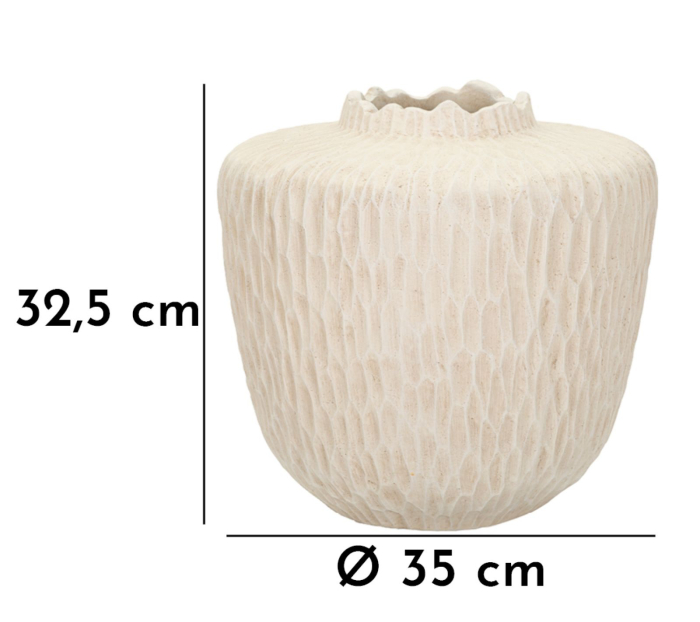 Vază decorativă joasă crem cu textură sculptată în fagure, corp bombat și gât scurt neregulat [7]