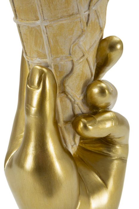 Vază decorativă mână aurie care ține un cornet de înghețată cu glazură roz [7]