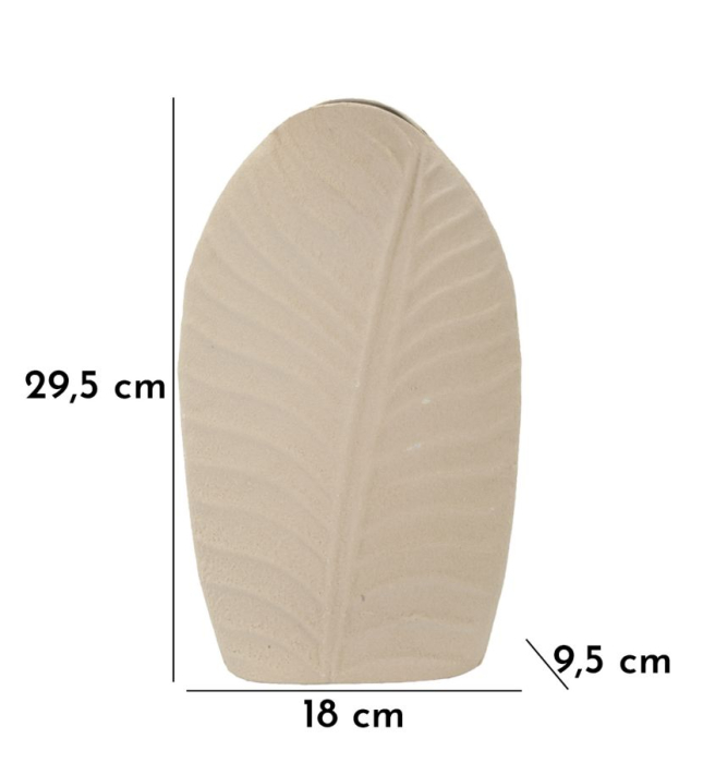 Vază decorativă ovală mică din metal bej cu frunză gravată în relief și gură îngustă [7]