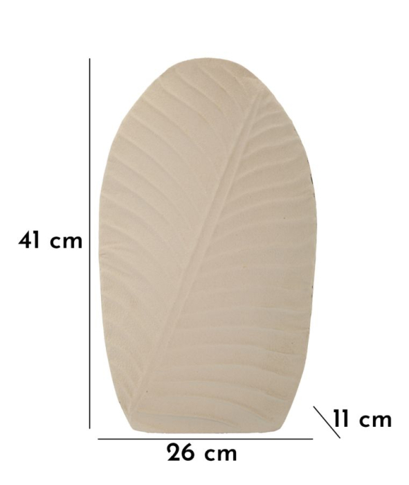 Vază decorativă ovală din metal bej mat cu frunză gravată în relief și gură îngustă [7]