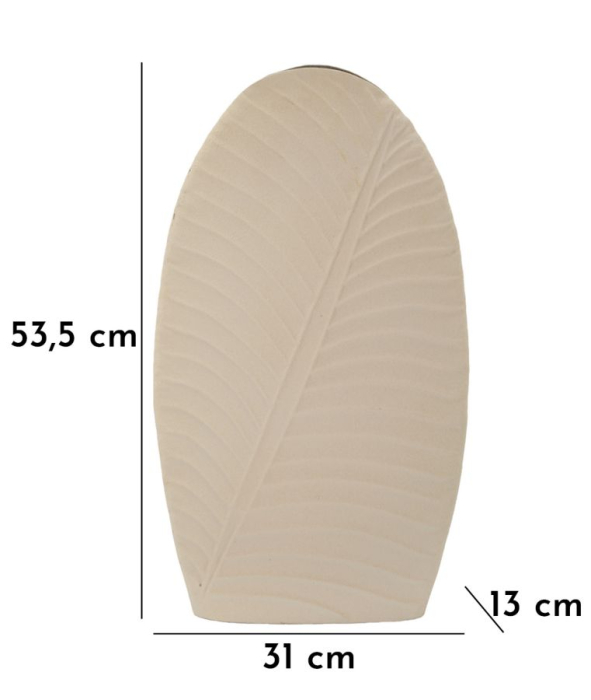 Vază decorativă ovală înaltă din metal bej cu frunză gravată în relief și gură îngustă [7]