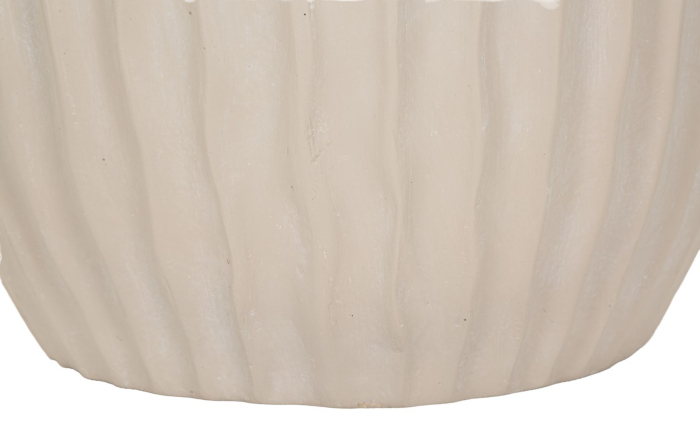 Vază decorativă rotundă bej cu caneluri verticale line, margine zimțată fin și interior brun adânc [4]