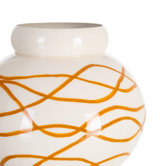 Vază decorativă rotundă din metal alb cu detalii muștar [5]