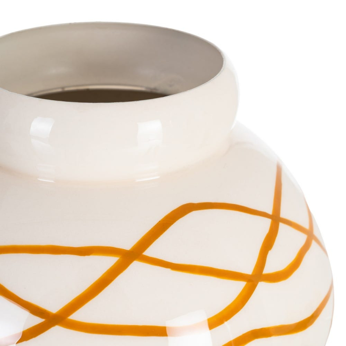 Vază decorativă rotundă din metal alb cu detalii muștar [4]