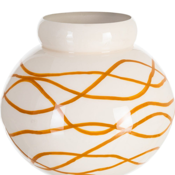 Vază decorativă rotundă din metal alb cu detalii muștar [3]