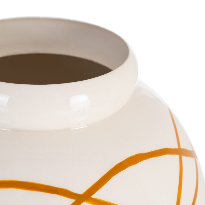Vază decorativă rotundă din metal alb cu linii muștar [4]