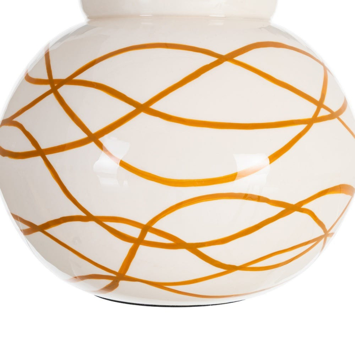 Vază decorativă rotundă din metal alb cu linii muștar [6]