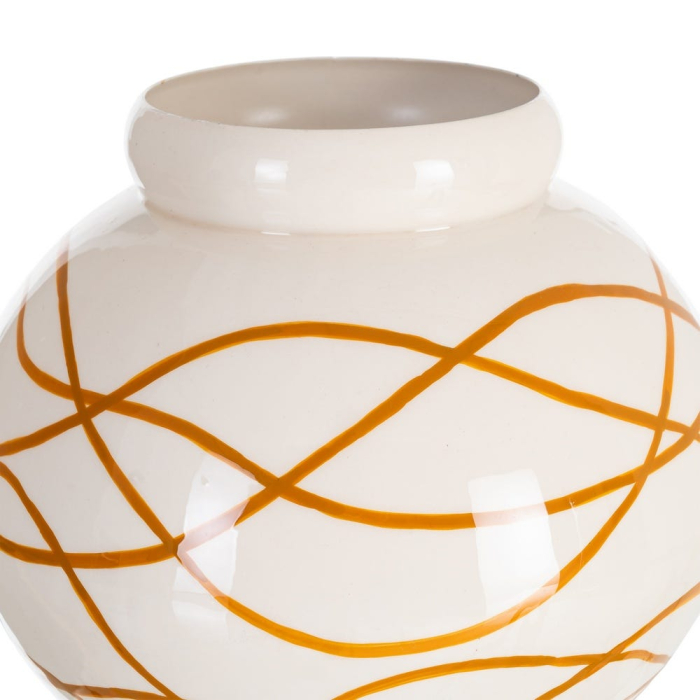 Vază decorativă rotundă din metal alb cu linii muștar [3]