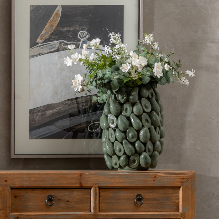 Vaza ceramica verde decor floral voluminos [2]
