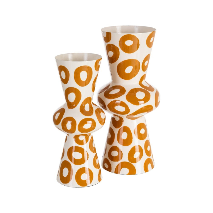 Vază decorativă verticală din metal alb cu motive circulare muștar [2]