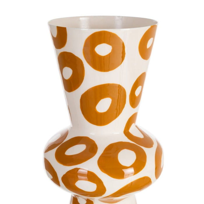 Vază decorativă verticală din metal alb cu motive circulare muștar [3]