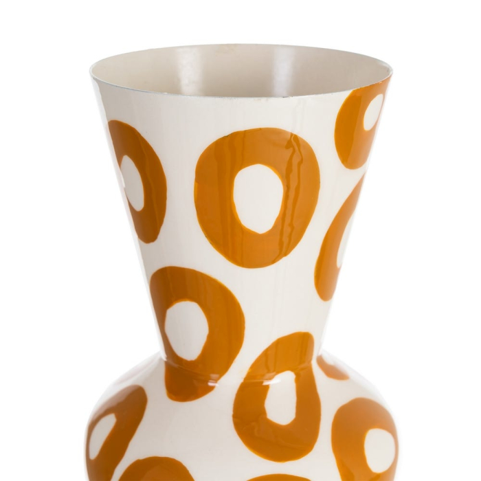 Vază decorativă verticală din metal alb cu motive circulare muștar [4]