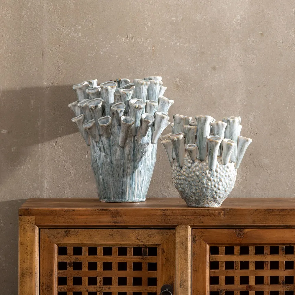 Vaza Design Organic, Ceramica Albastru Deschis Inalta - creativdeco.ro [3]