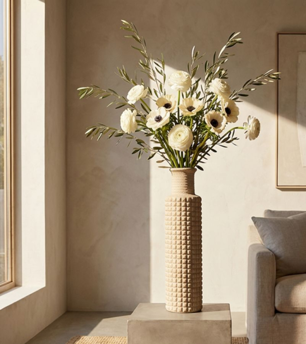 Vază exterior bej din rășină cu textură nisipoasă Sand Outdoor variantă cilindrică [6]