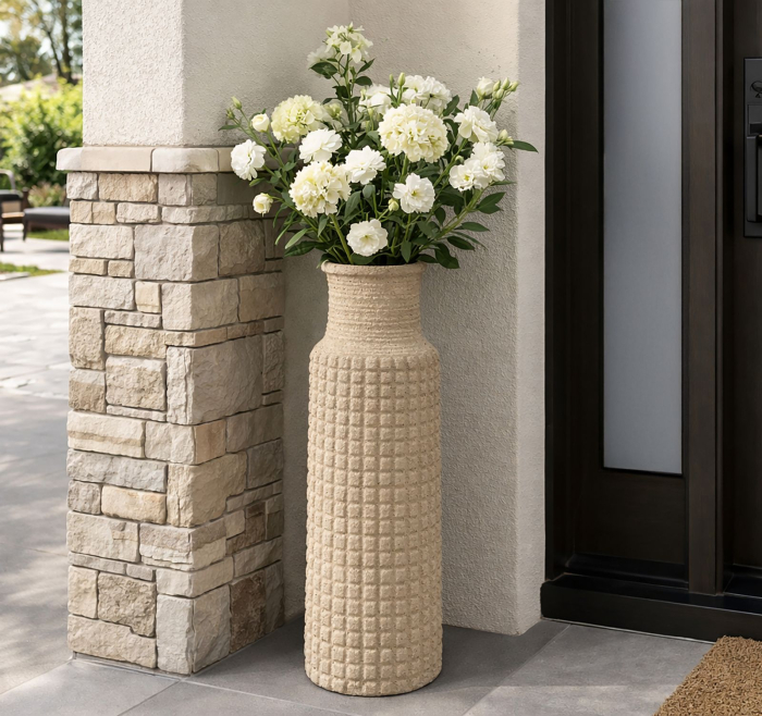 Vază exterior bej din rășină cu textură nisipoasă Sand Outdoor [6]