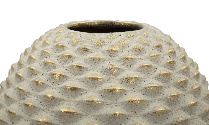 Titlu imagine principală: Vază gri și auriu din ceramică cu formă sferică și textură reliefată 23.5x28.5 cm [3]