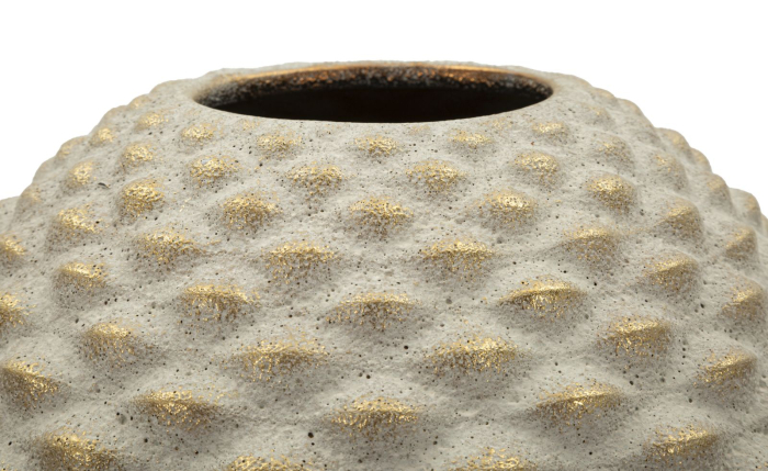 Titlu imagine principală: Vază gri și auriu din ceramică cu formă sferică și textură reliefată 29.5x36 cm [4]