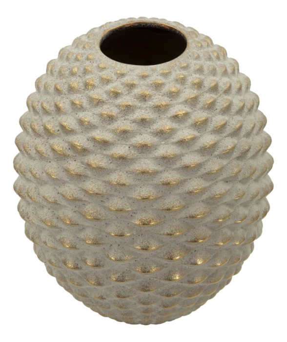 Titlu imagine principală: Vază gri și auriu din ceramică cu formă sferică și textură reliefată 29.5x36 cm [3]