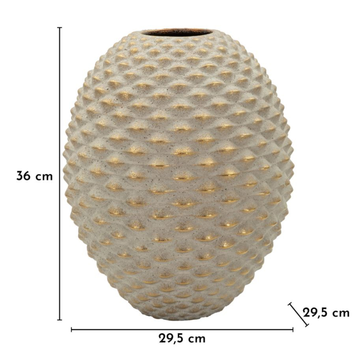 Titlu imagine principală: Vază gri și auriu din ceramică cu formă sferică și textură reliefată 29.5x36 cm [6]