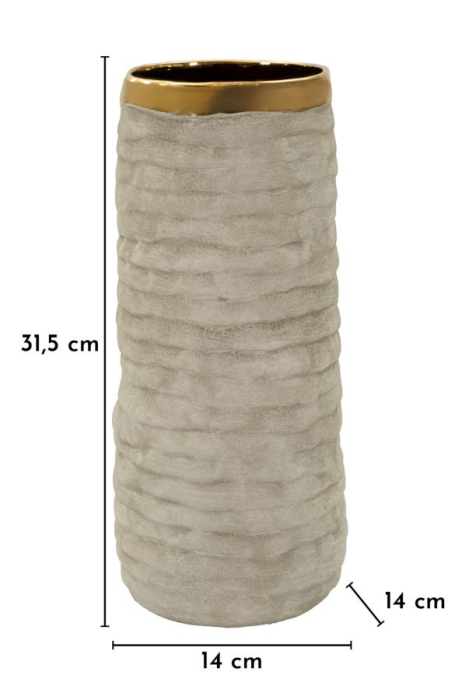 Vază gri și auriu din ceramică cu interior lucios, Ø 14x31.5 cm [6]