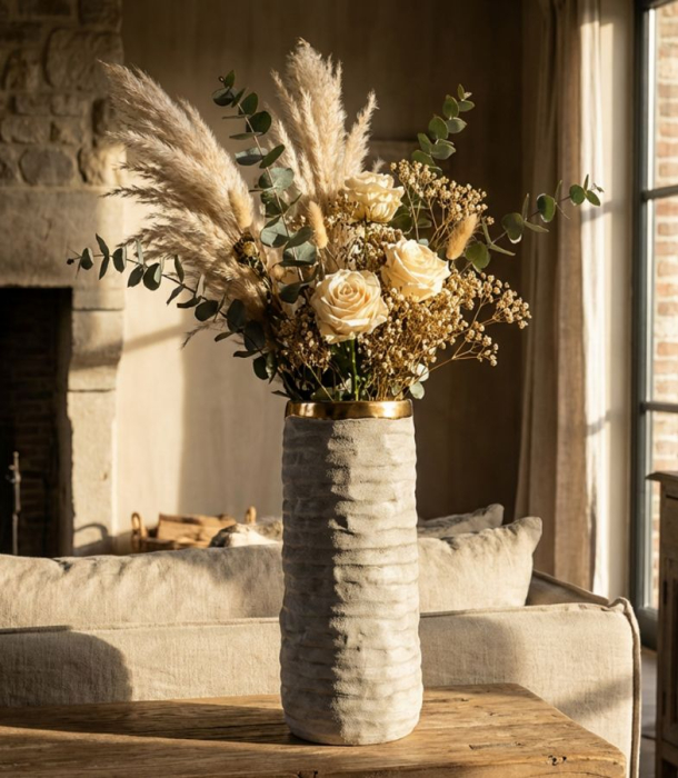 Vază gri și auriu din ceramică cu interior lucios, Ø 14x31.5 cm [5]