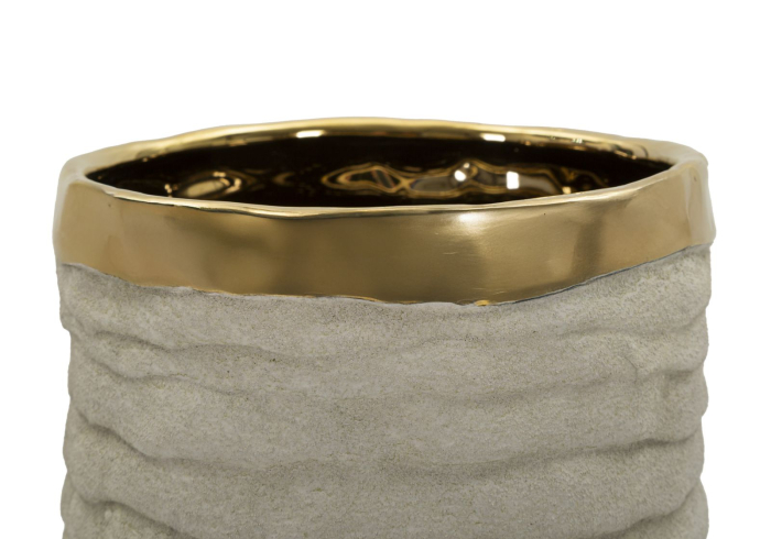 Vază gri și auriu din ceramică cu interior lucios, Ø 15.5x40 cm [3]