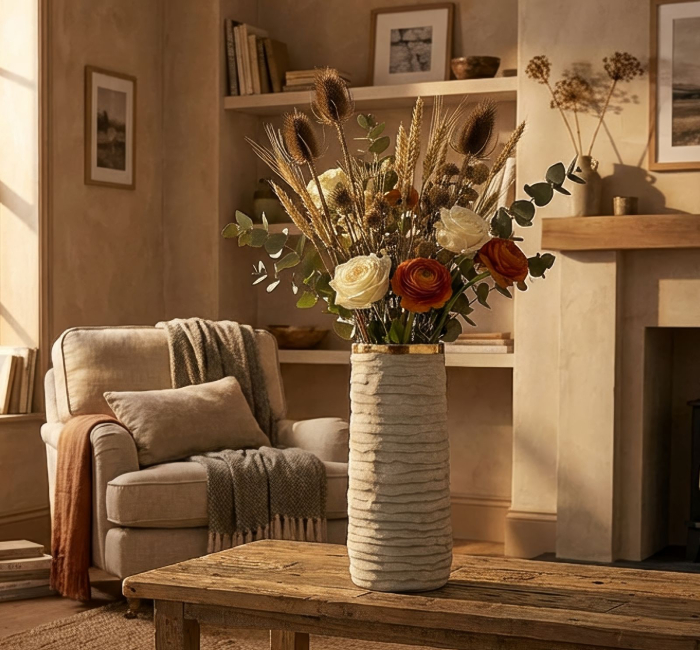 Vază gri și auriu din ceramică cu interior lucios, Ø 15.5x40 cm [5]