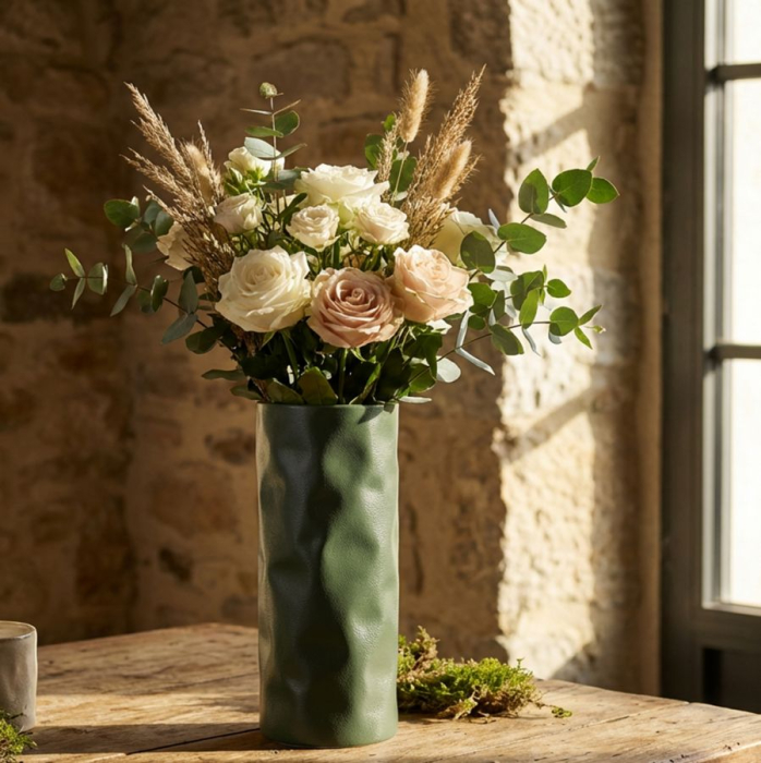 Vază verde deschis din fier cu suprafață texturată neregulată, 30 cm [5]