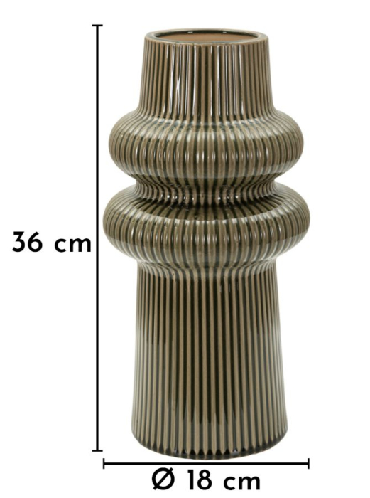 Vază verde din ceramică cu volum sculptural și textură verticală Harmony [6]