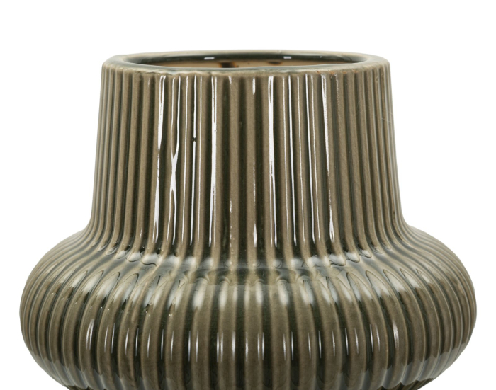 Vază verde din ceramică cu volum sculptural și textură verticală Harmony [3]