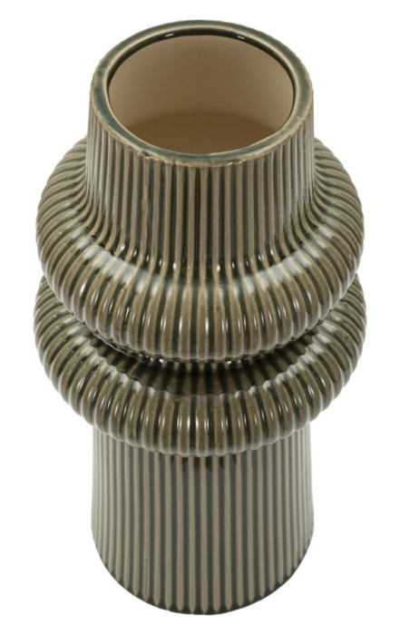 Vază verde din ceramică cu volum sculptural și textură verticală Harmony [2]