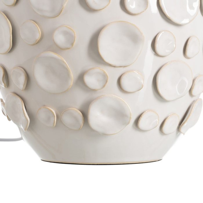 Veioză albă din ceramică cu textură reliefată și abajur conic [8]