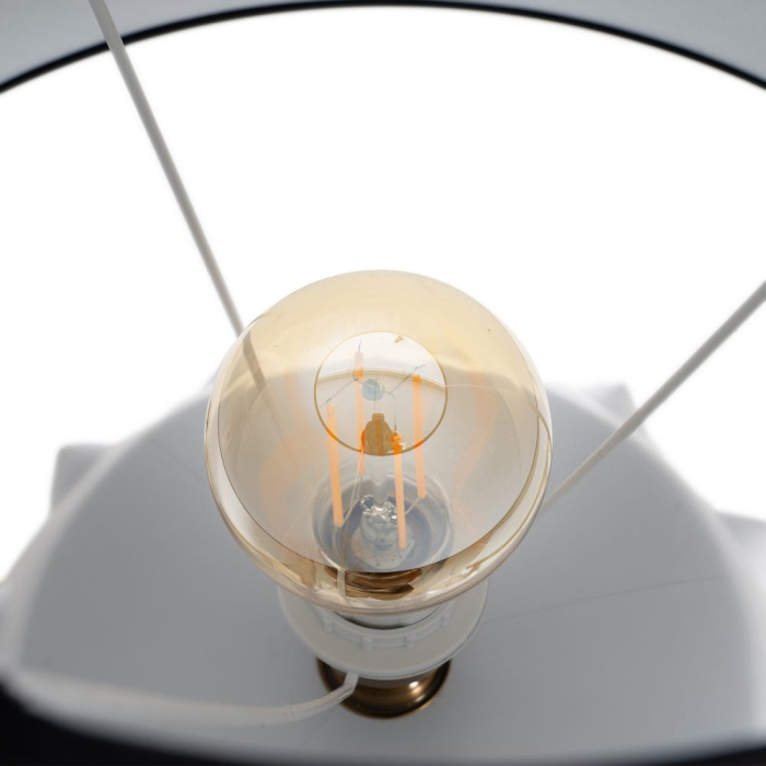 Veioză albă-neagră din ceramică cu textură în relief și abajur conic [6]