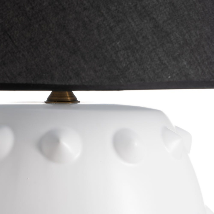 Veioză albă-neagră din ceramică cu textură în relief și abajur conic [4]