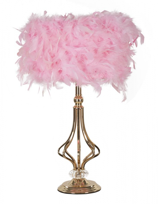 Veioza aurie pene roz | Lampa de masa romantica CreativDeco [1]
