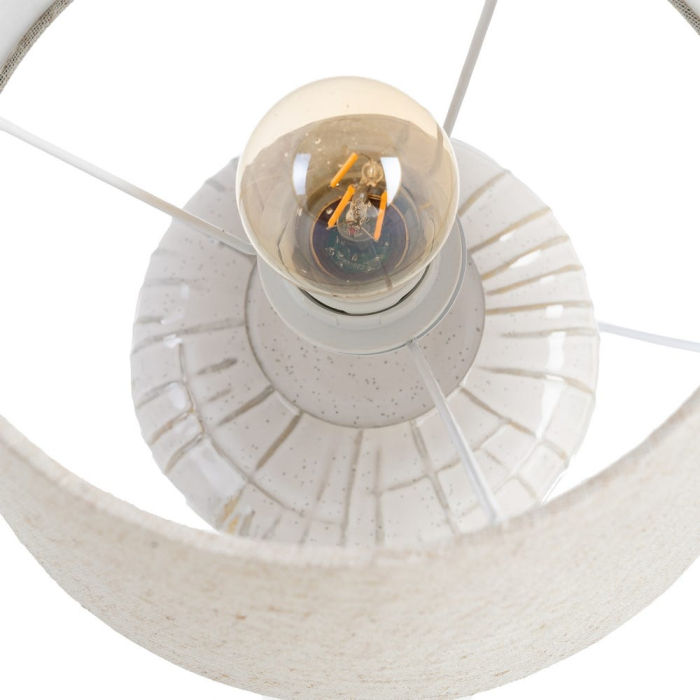 Veioză cu bază ceramică albă și abajur textil – fotografie produs principal [6]