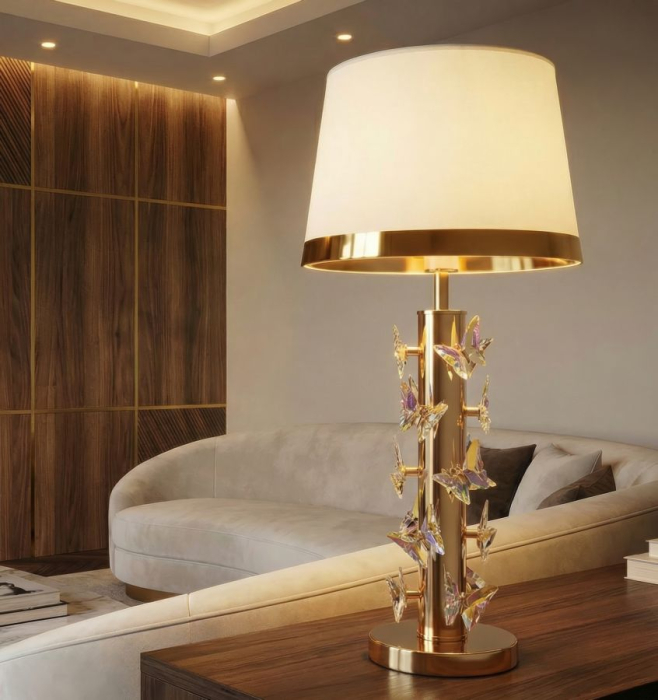 Veioză fluture auriu decorativ abajur alb [5]