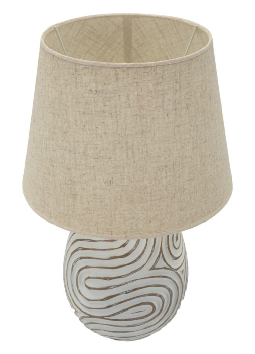 Veioza decorativa alba cu abajur textil bej din polirasina si metal [3]