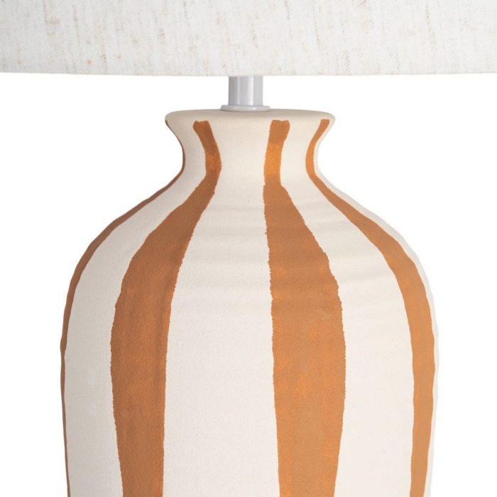 Veioză din ceramică cu dungi decorative și abajur textil generos [4]