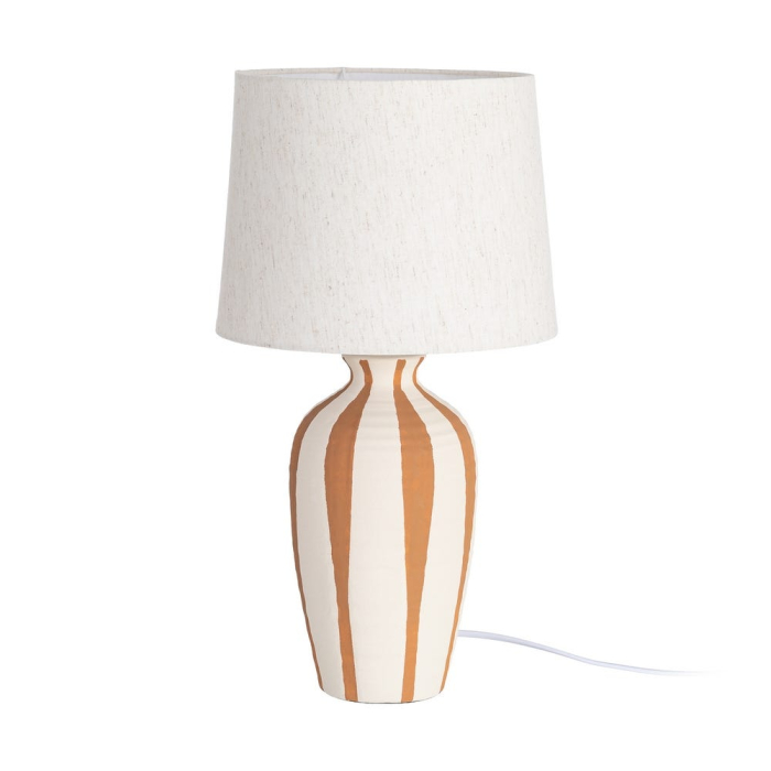 Veioză din ceramică cu dungi decorative și abajur textil generos [9]