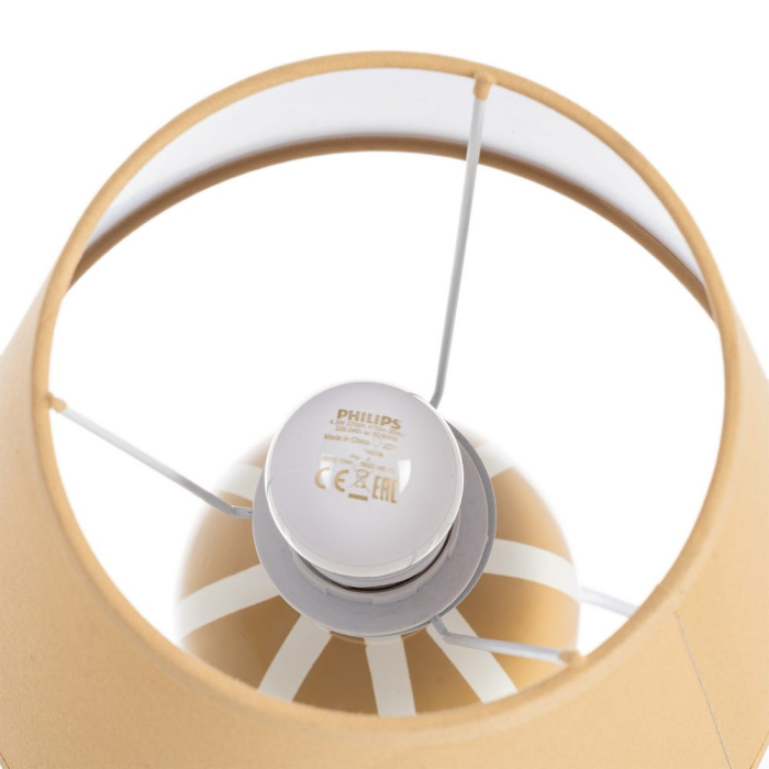 Veioza din ceramică muștar cu dungi albe și abajur textil conic – imagine principală [6]