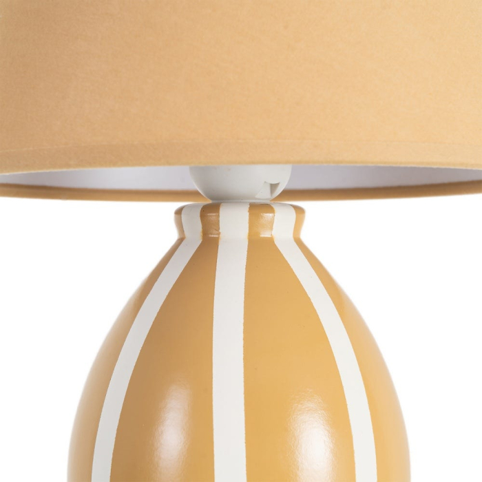 Veioza din ceramică muștar cu dungi albe și abajur textil conic – imagine principală [3]