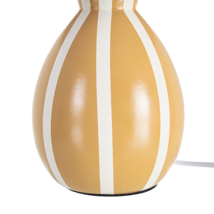Veioza din ceramică muștar cu dungi albe și abajur textil conic – imagine principală [5]