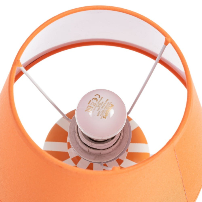 Veioza din ceramică portocalie cu dungi albe și abajur textil conic – imagine principală [6]