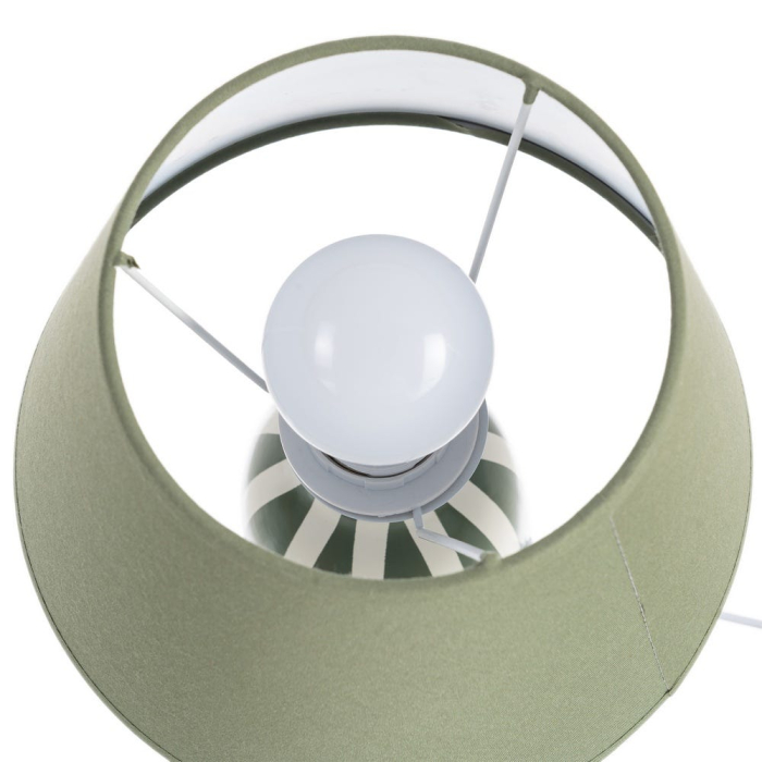 Veioza din ceramică verde cu dungi albe și abajur textil conic – imagine principală [6]