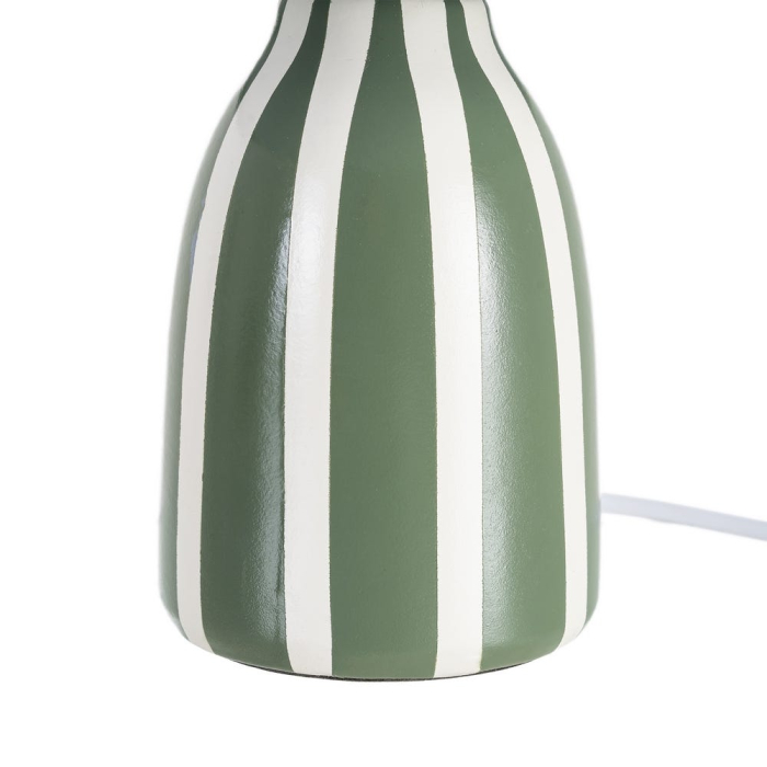 Veioza din ceramică verde cu dungi albe și abajur textil conic – imagine principală [5]