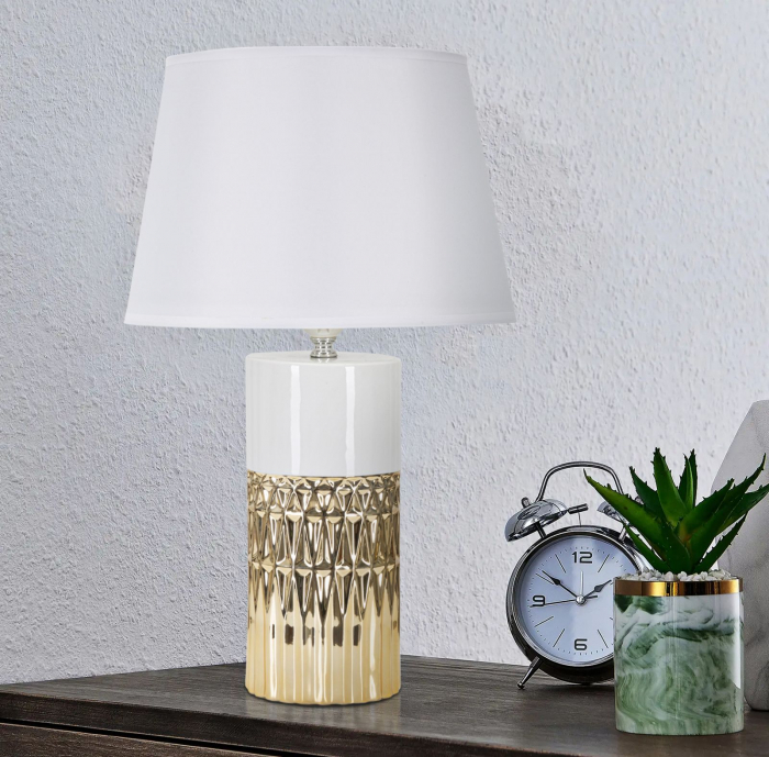 Veioza Glam Elegant, ceramica textil, auriu alb - CreativDeco.ro [2]