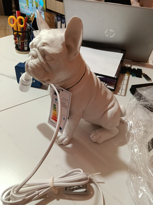 Veioză handmade albă din policompozit în formă de buldog [11]