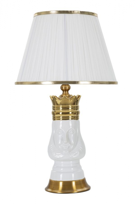 Veioza ceramica alba | Lampa de masa motiv sah CreativDeco [1]
