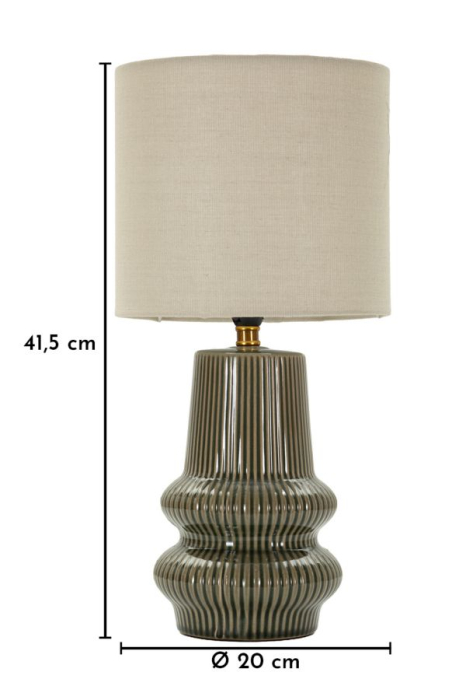 Veioză verde bază striată abajur textil bej [5]